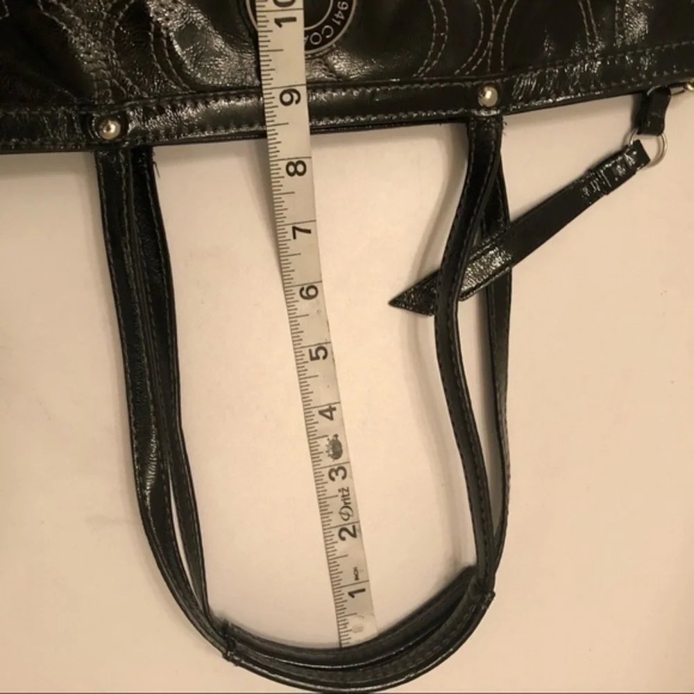 Coach black patent leather signature stitched tote